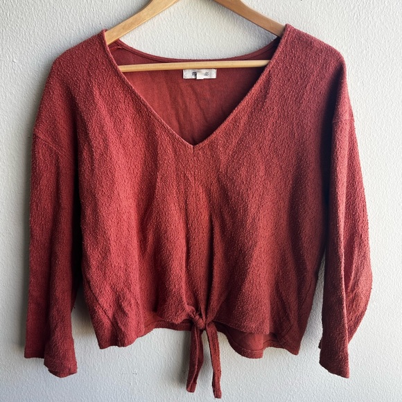 Madewell burnt orange 100% cotton textured tie front top - Picture 4 of 9